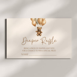 Small Brown Boho Teddy Bear Baby Shower Diaper Raffle Enclosure Invitations Front View