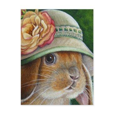 brown bunny rabbit in spring bonnet watercolor art postinvitations