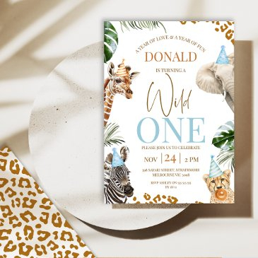 brown cheetah safari animals wild one 1st birthday invitation