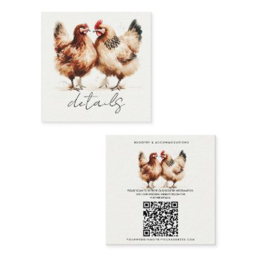 brown chickens watercolor wedding details square business invitations