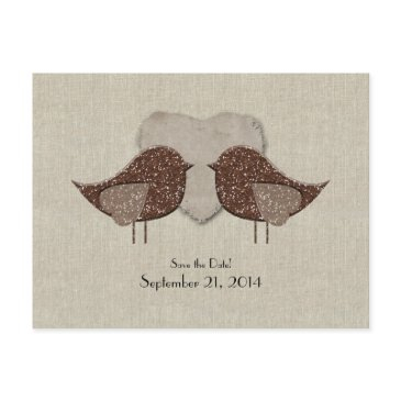 brown lovebirds linen look save the date announcement postinvitations