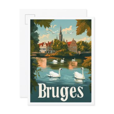 bruges belgium art vintage travel illustration postinvitations