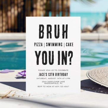 bruh, are you in? swimming boy birthday invitation