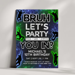Small Bruh Jump Trampoline Park Glow Birthday Invitation Front View