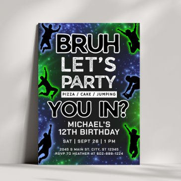 bruh jump trampoline park glow birthday invitation