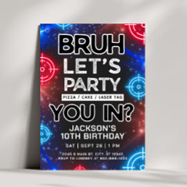 Small Bruh Laser Tag Glow Birthday Invitation Front View