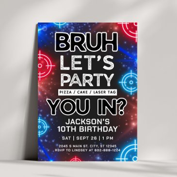 bruh laser tag glow birthday invitation