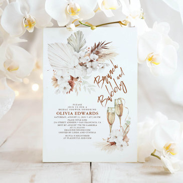 brunch and bubbly boho pampas grass bridal shower invitation