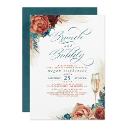 Small Brunch And Bubbly Bridal Shower Terracotta Teal Invitation Front View
