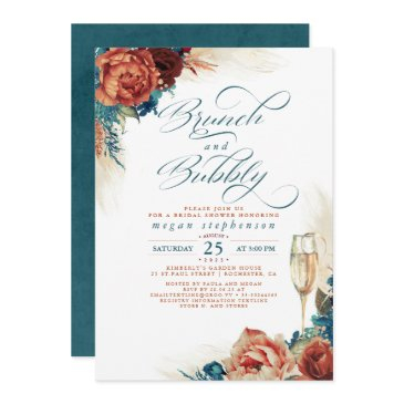brunch and bubbly bridal shower terracotta teal invitation