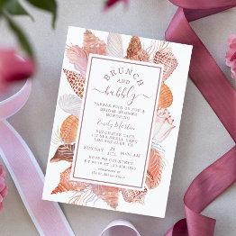 Small Brunch & Bubbly Beach Seashells Bridal Shower Invitation Front View
