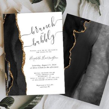 brunch & bubbly black gold agate bridal shower invitation