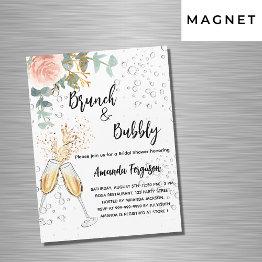 Small Brunch Bubbly Bridal Shower Rose Floral Luxury Magnetic Invitation Front View