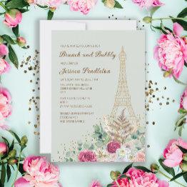 Small Brunch Bubbly Paris Eiffel Tower Bridal Shower Invitation Front View