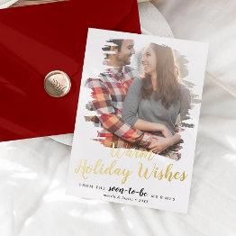 Small Brushed Foil Warm Wishes Engagement Photo Foil Holiday Invitations Front View
