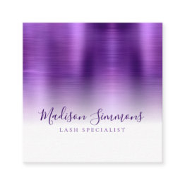 Small Brushed Metallic Purple Monogram Elegant Script Square Business Invitations Front View