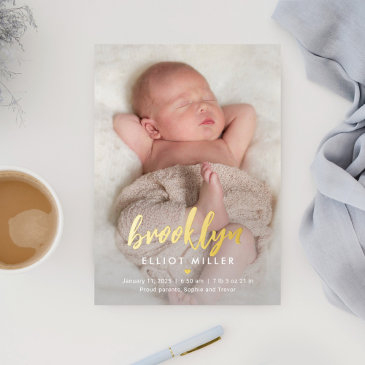 brushed name foil modern baby birth announcement