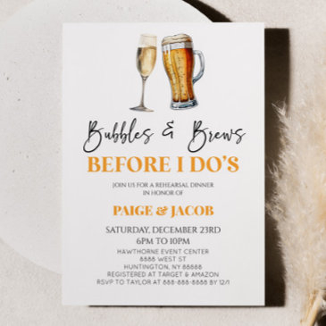 bubbles and brews before i do's! rehearsal dinner invitation