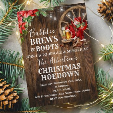 bubbles brews & boots western christmas hoewdown invitation