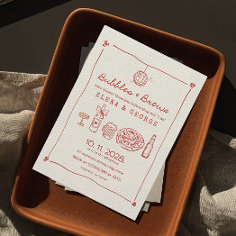 Small Bubbles & Brews Red Hand Drawn Couples Shower Invitation Front View