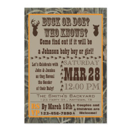 Small Buck Or Doe Gender Reveal Invitations Front View