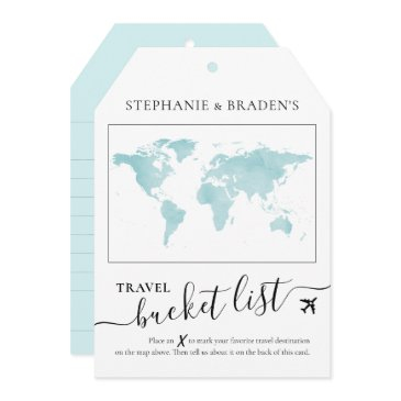 bucket list travel advice tag shape invitations teal