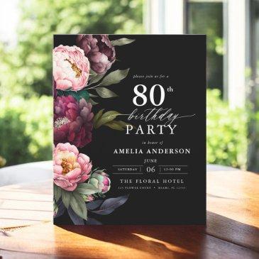 budget 80th birthday moody floral invitation flyer