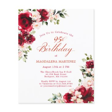 budget 95th birthday red pink rose invitation