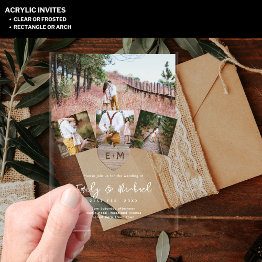 Small Budget Acrylic Clear Photo Collage Wedding Modern Acrylic Invitations Front View