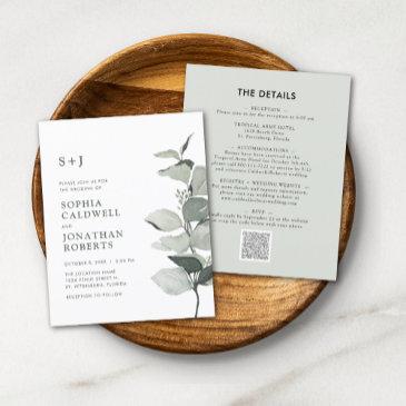 budget all in one eucalyptus wedding invitation