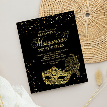 budget black gold glitter masquerade sweet 16
