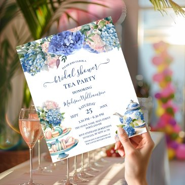 budget blue hydrangea bridal shower tea party