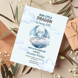 Small Budget Blue Watercolor Dragon Baby 1st Birthday Front View