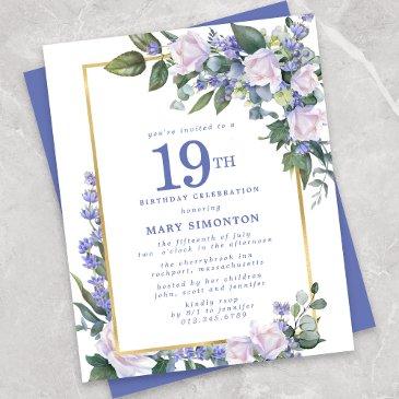 budget blue white floral 19th birthday invitation
