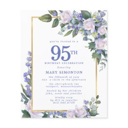 Small Budget Blue White Floral 95th Birthday Invitation Front View