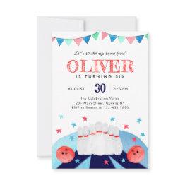 Small Budget Bowling Birthday Party Strike Up Some Fun Note Invitations Front View