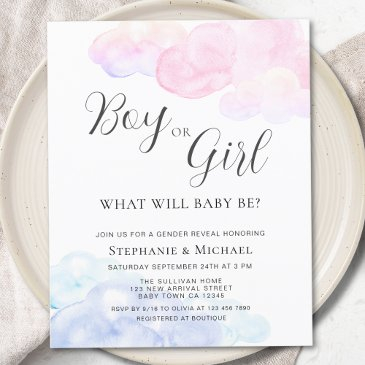 budget boy or girl gender reveal party invite