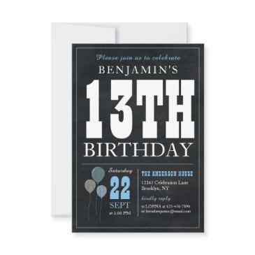 budget chic 13th birthday chalkboard blue balloon note invitations