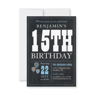 budget chic 15th birthday chalkboard blue balloon note invitations