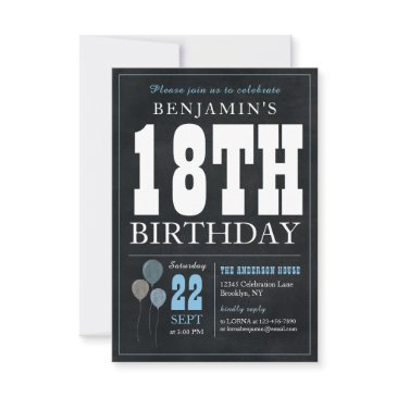 budget chic 18th birthday chalkboard blue balloon note invitations