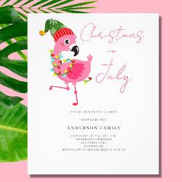 Small Budget Christmas In July Flamingo Party Invitation Flyer Front View
