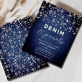 Small Budget Denim Diamonds Pearls Blue Couple Shower Flyer Front View