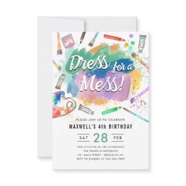 budget dress for a mess paint painting birthday note invitations