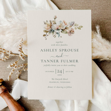 budget elegant boho floral botanical wedding invitation