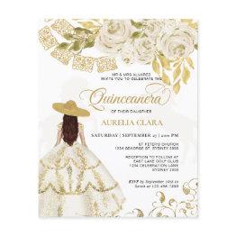Small Budget Elegant Floral Ivory Gold Horse Quinceañera Front View