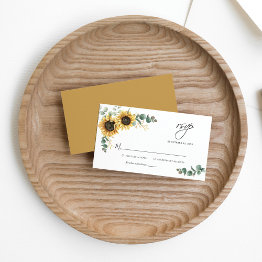 Small Budget Eucalyptus Sunflower Floral Wedding Rsvp Note Invitations Front View