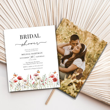 budget floral wildflowers bridal shower invitation