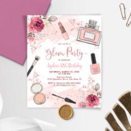 Small Budget Glam Makeup Blush Spa Birthday Invitation Front View