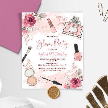 budget glam makeup blush spa birthday invitation