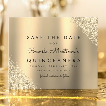 budget gold glitter quinceanera save the date